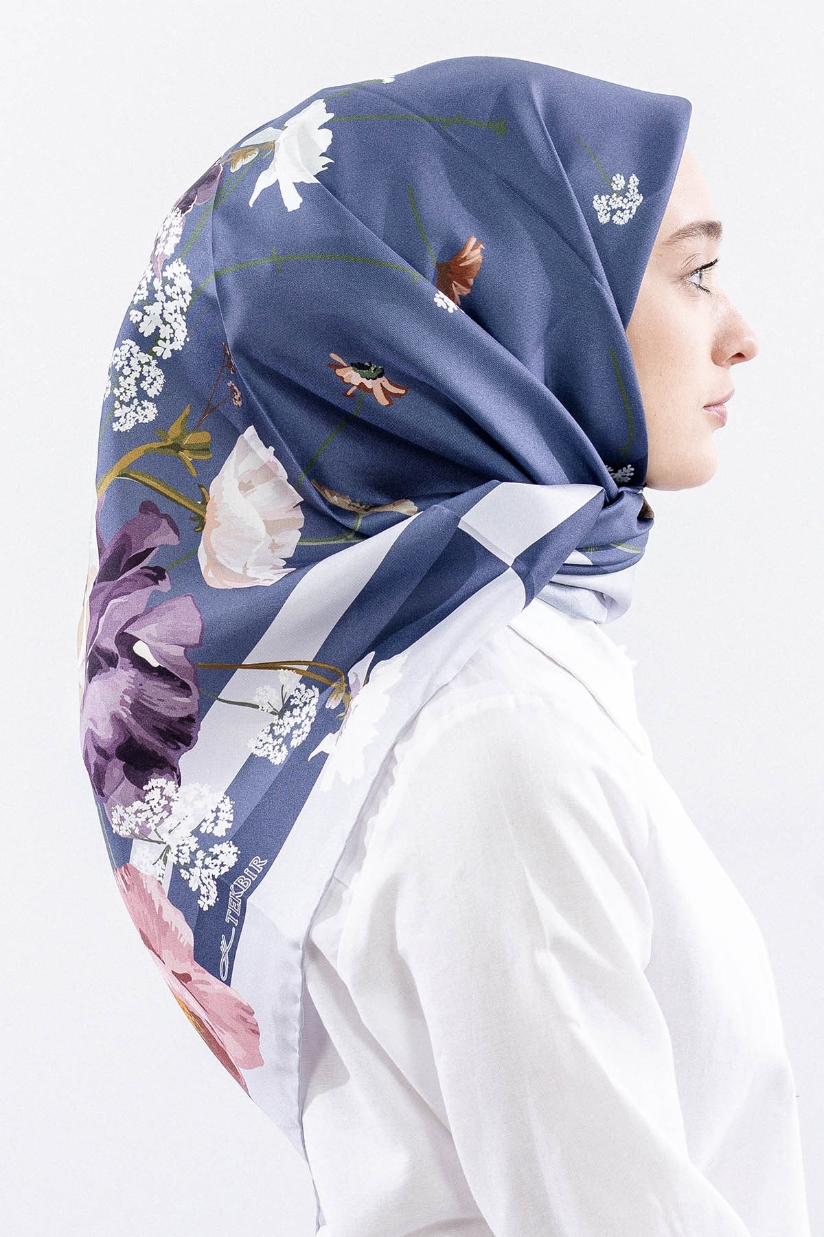 Dg14821 İpek Eşarp Nilufer Twill Kumaş - Mavi