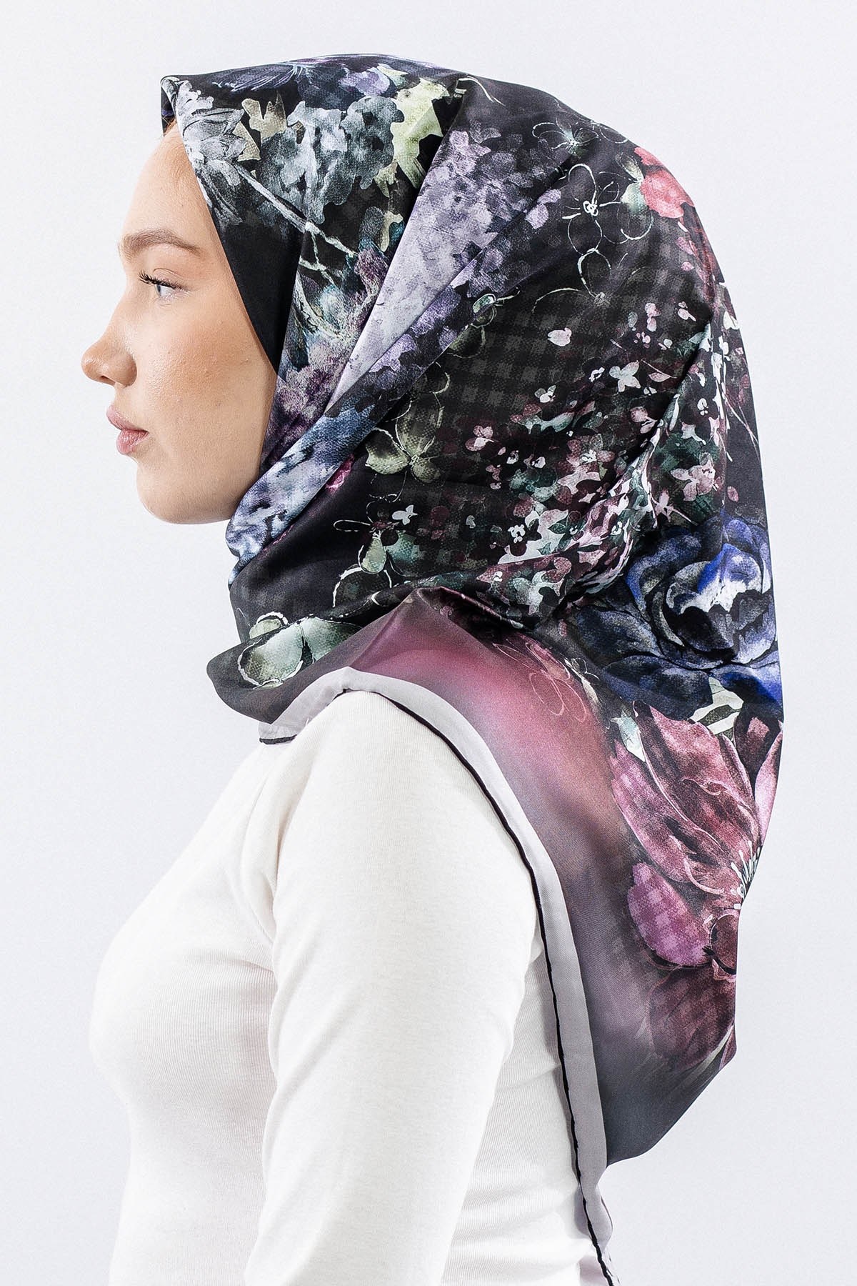 Dg14823 Eşarp Polyester Kumaş Çiçek Kare - Haki