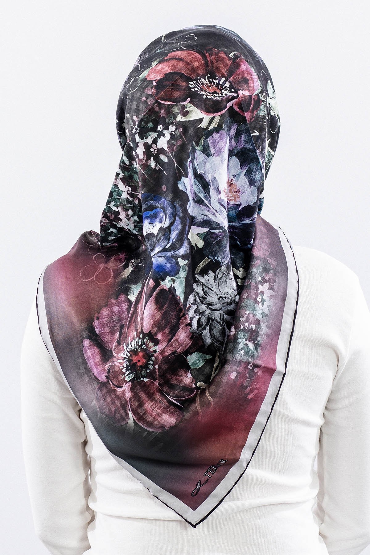 Dg14823 Eşarp Polyester Kumaş Çiçek Kare - Haki