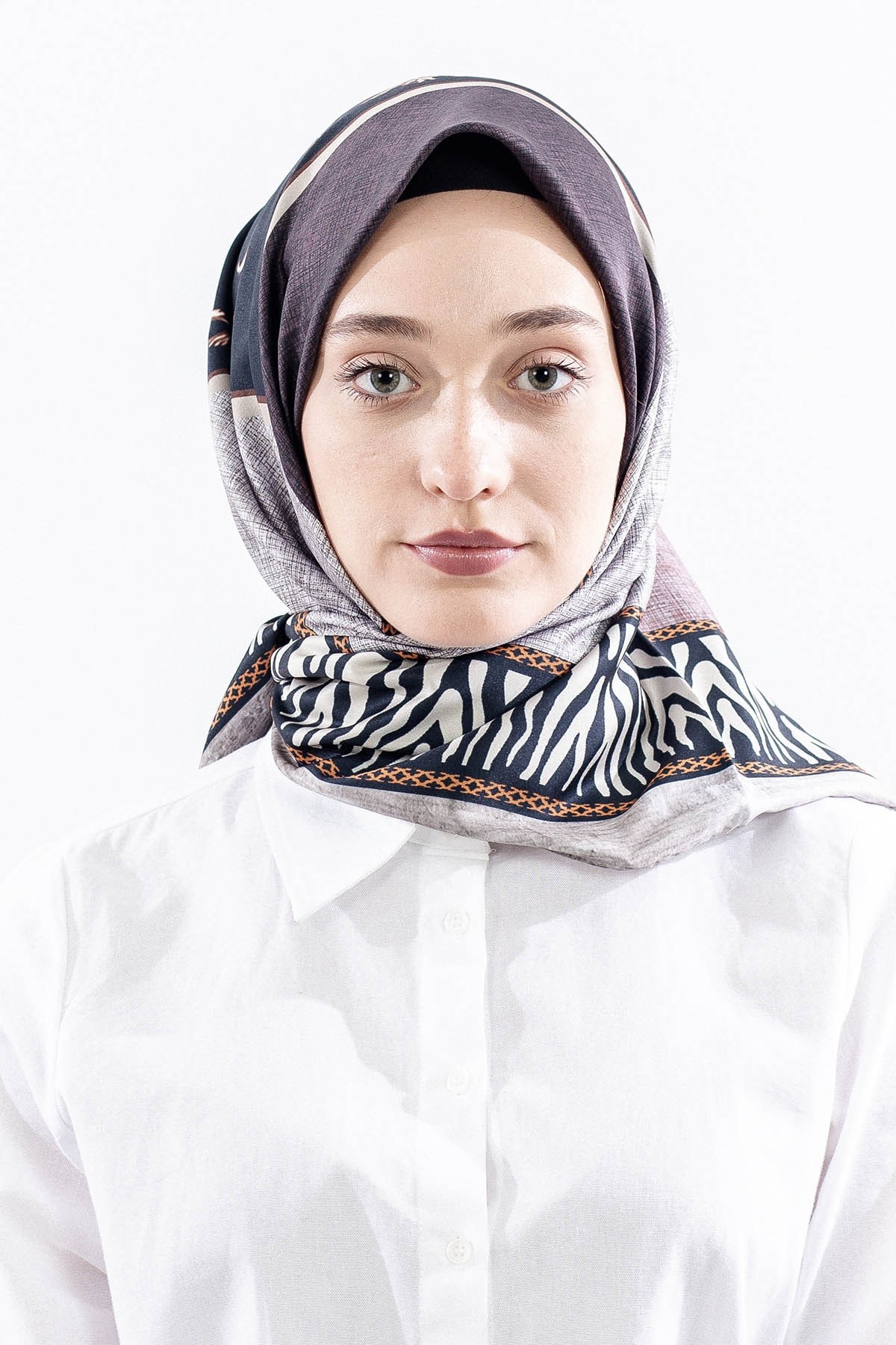 Dg14824 Eşarp Polyester Kumaş Zincir Desen - Kahve