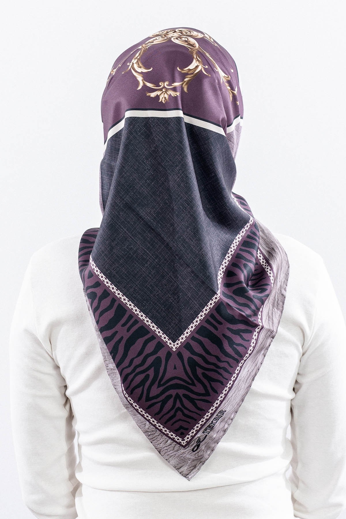 Dg14824 Eşarp Polyester Kumaş Zincir Desen - Mürdüm