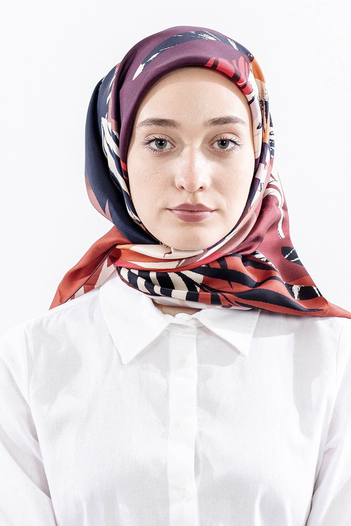 Dg14825 İpek Eşarp Palmiye Desen Twill Kumaş - Kiremit