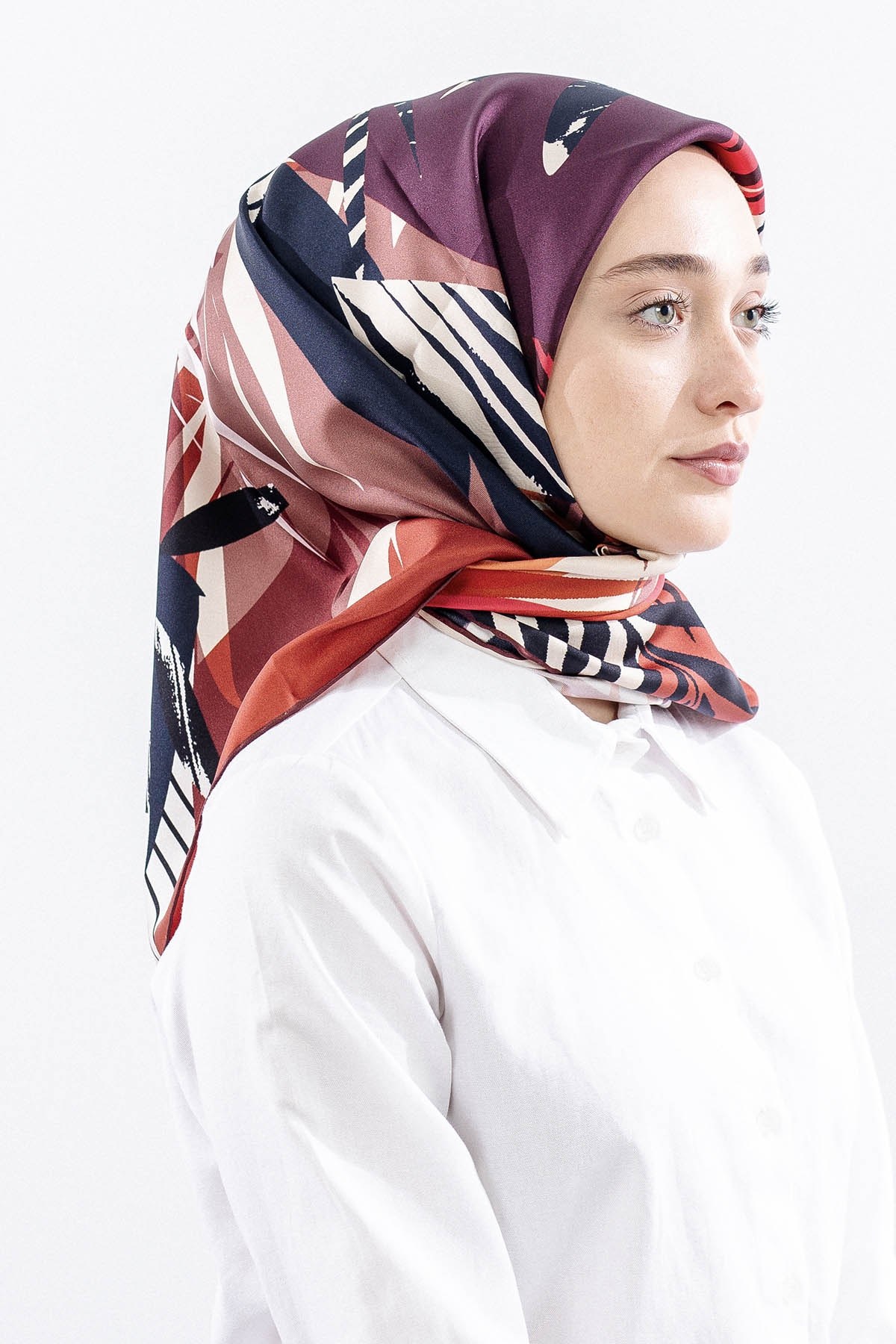 Dg14825 İpek Eşarp Palmiye Desen Twill Kumaş - Kiremit