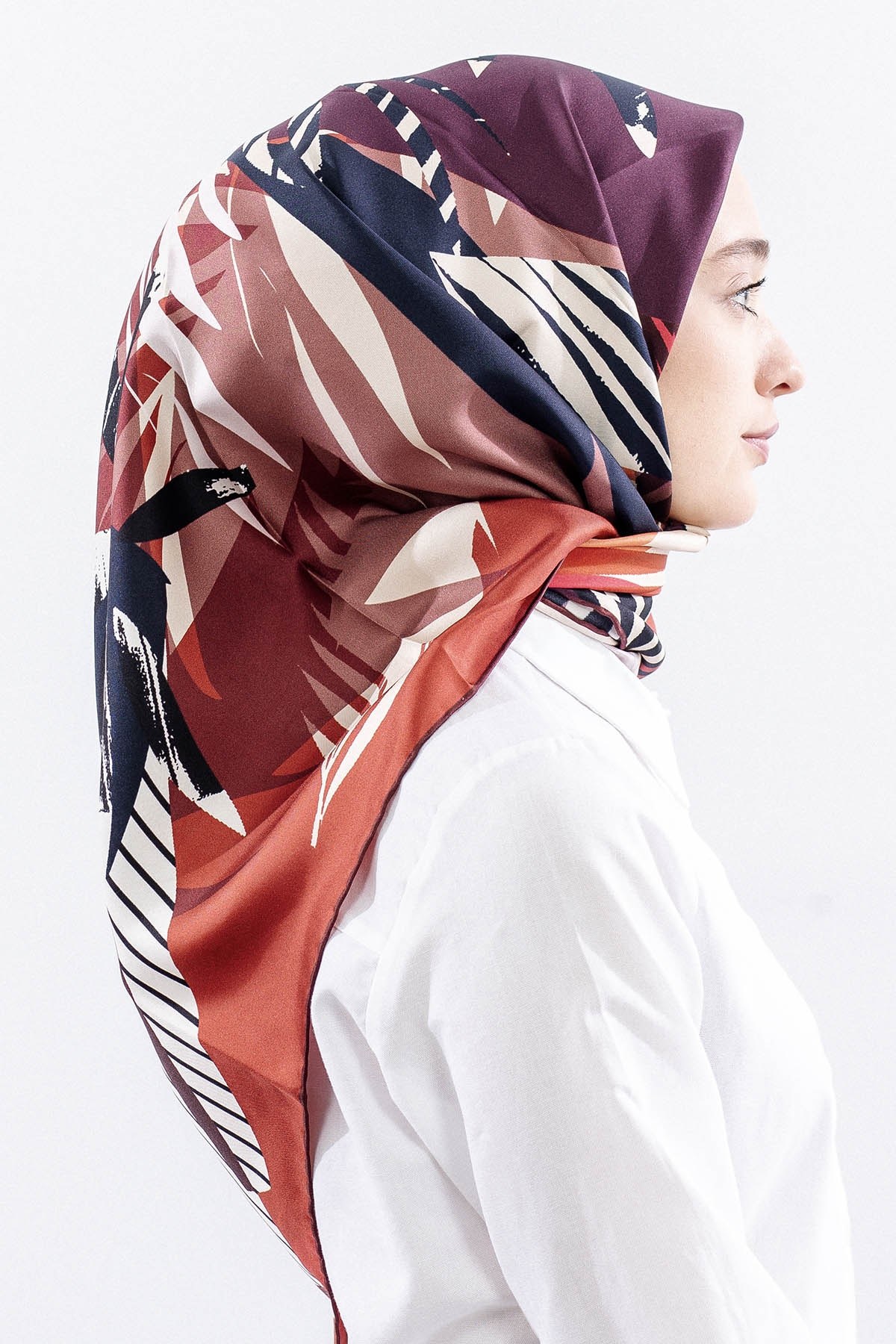 Dg14825 İpek Eşarp Palmiye Desen Twill Kumaş - Kiremit