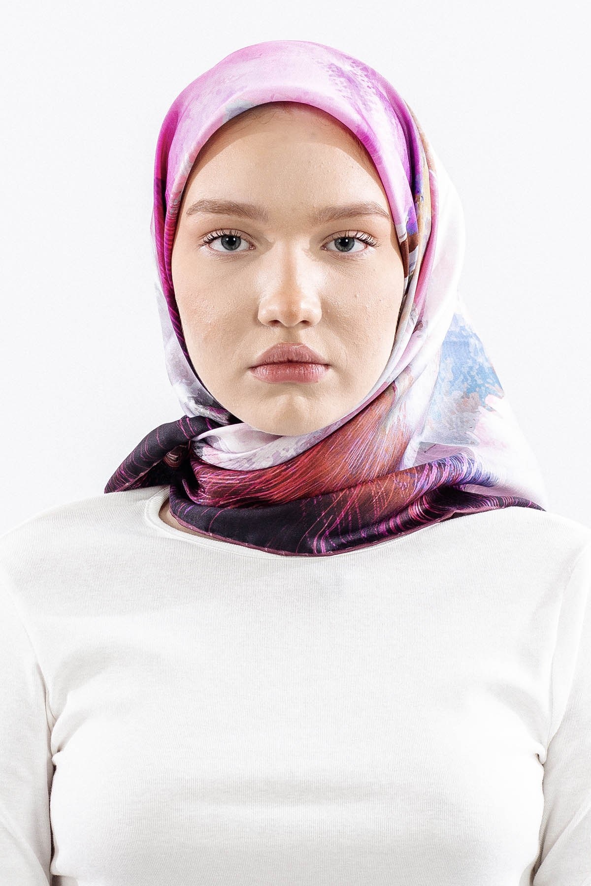 Dg14826 İpek Eşarp Flu Gül Twill Kumaş - Vişne