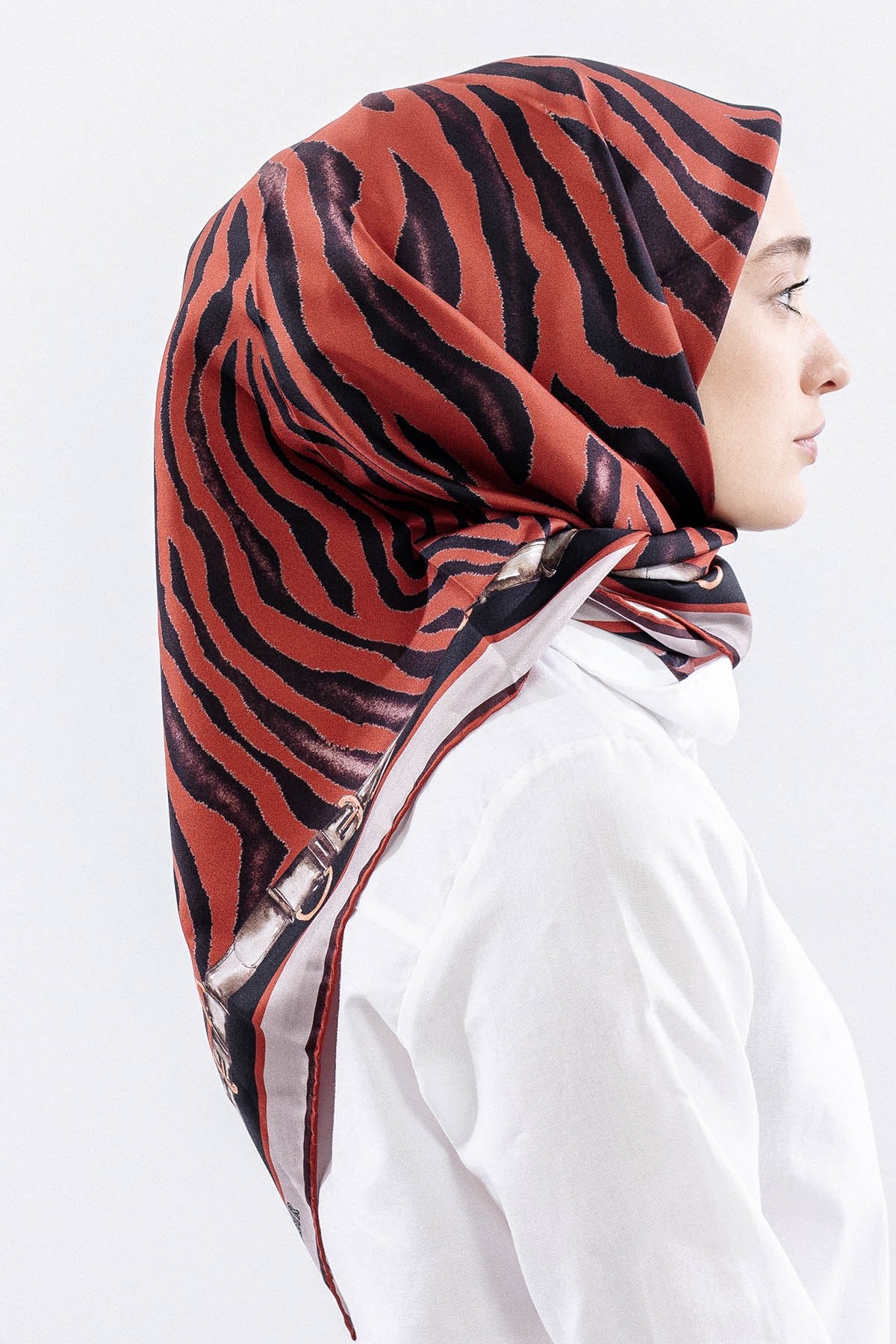 Dg14827 İpek Eşarp Zebra Desen Twill Kumaş - Kiremit