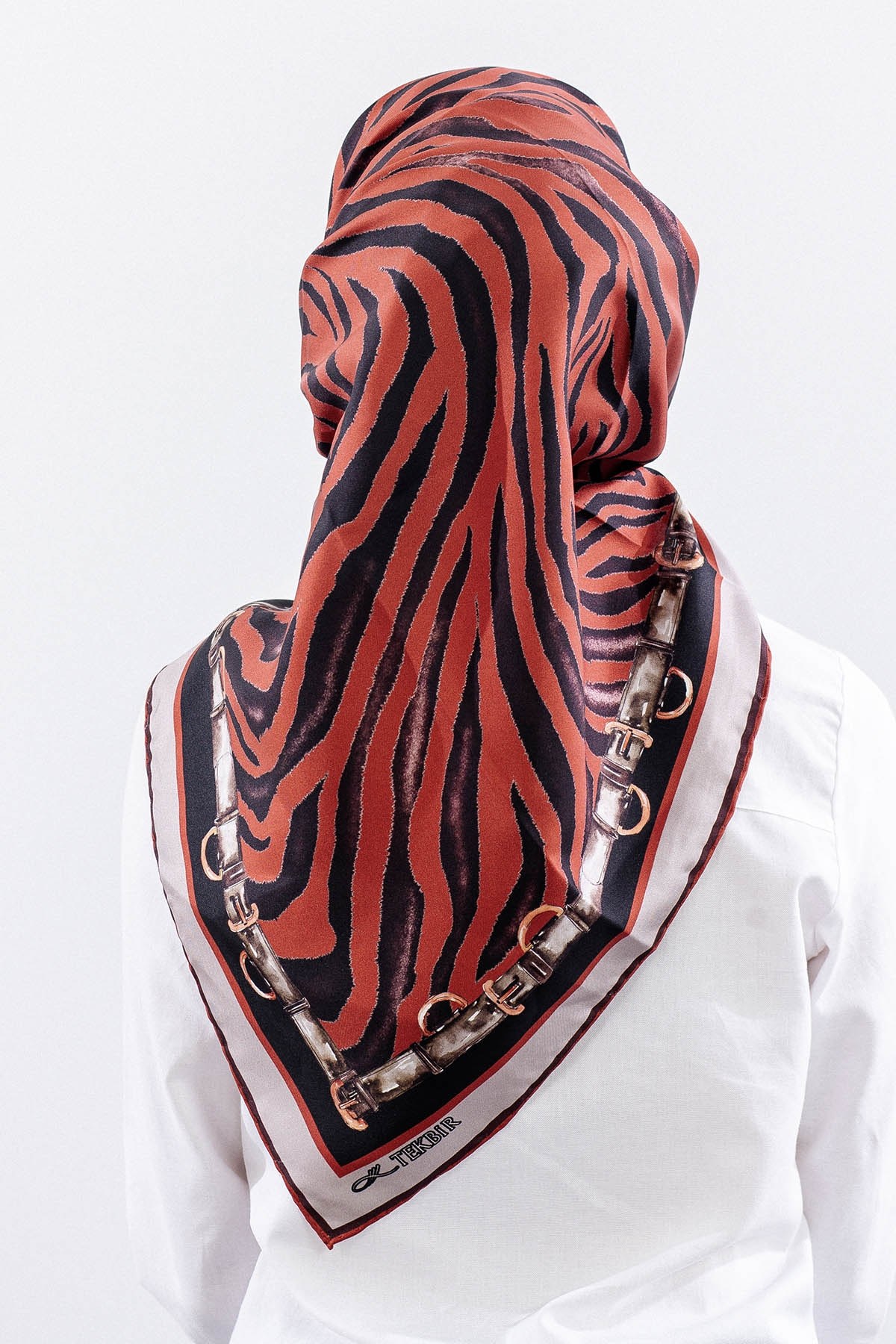 Dg14827 İpek Eşarp Zebra Desen Twill Kumaş - Kiremit