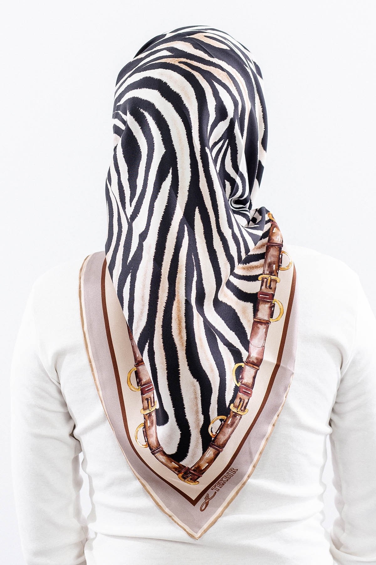 Dg14827 İpek Eşarp Zebra Desen Twill Kumaş - Vizon
