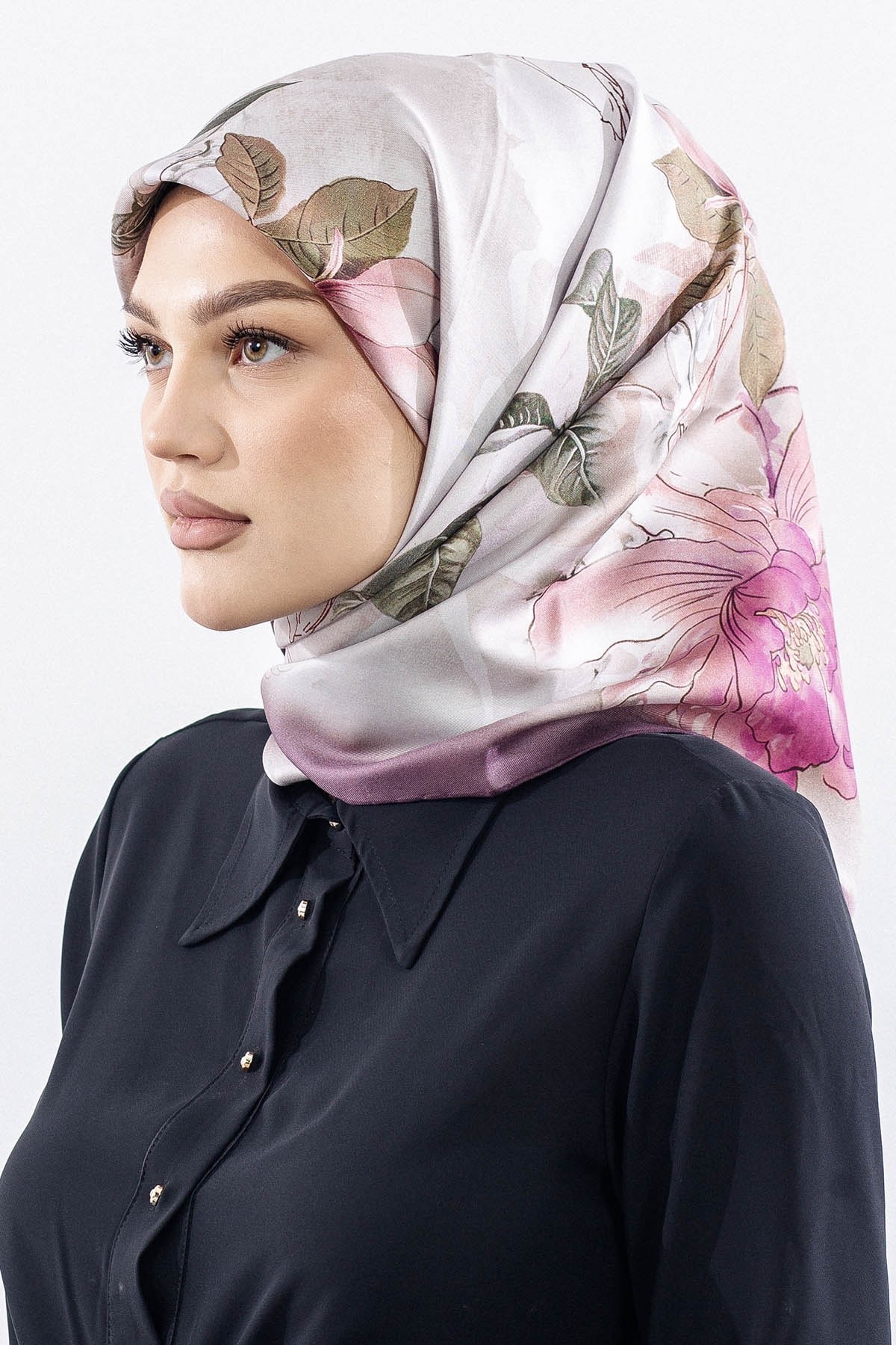 Dg14828 İpek Eşarp Sura Kumaş Çiçek Dalı - Mürdüm