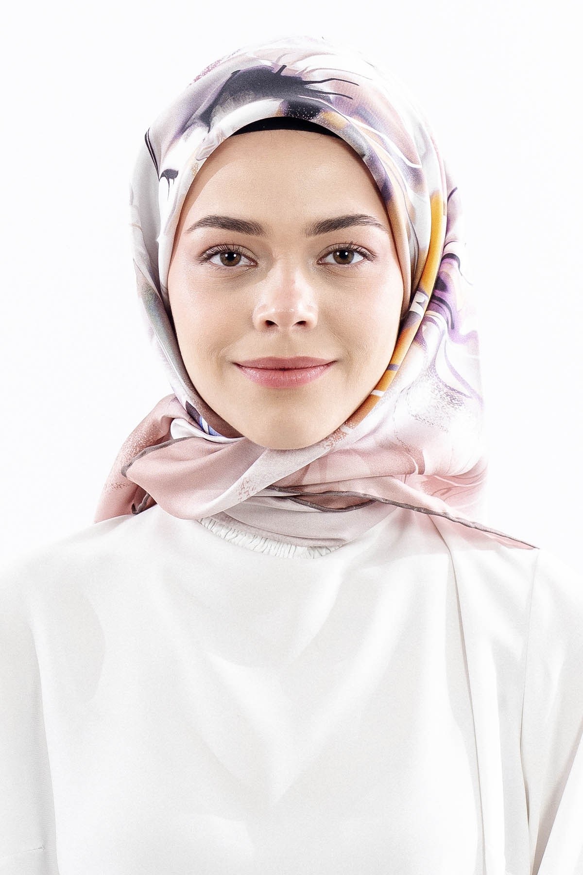 Dg18318 İpek Eşarp Geniş Çiçek Twill Kumaş - Vizon
