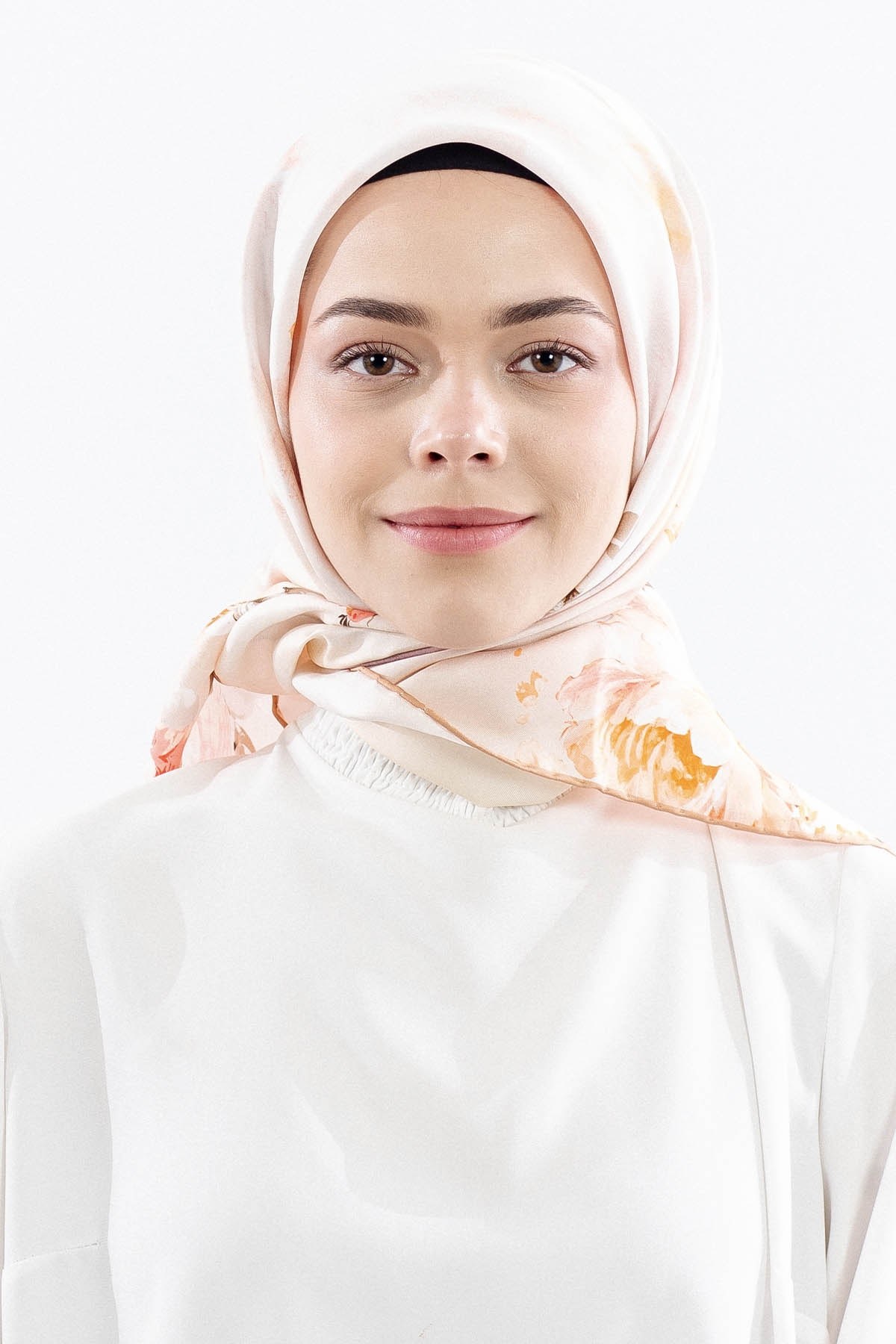 Dg18335 İpek Eşarp Çiçek Twill Kumaş - Somon