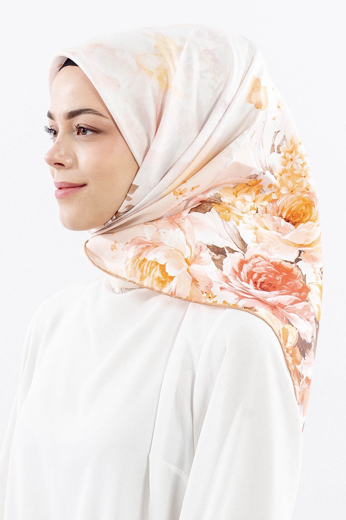 Dg18335 İpek Eşarp Çiçek Twill Kumaş - Somon