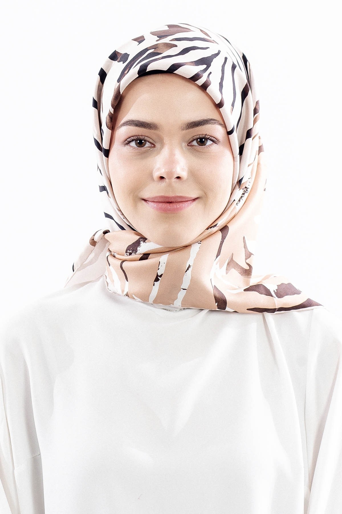 Dg18336 İpek Eşarp Tasarım Twill Kumaş - Taş