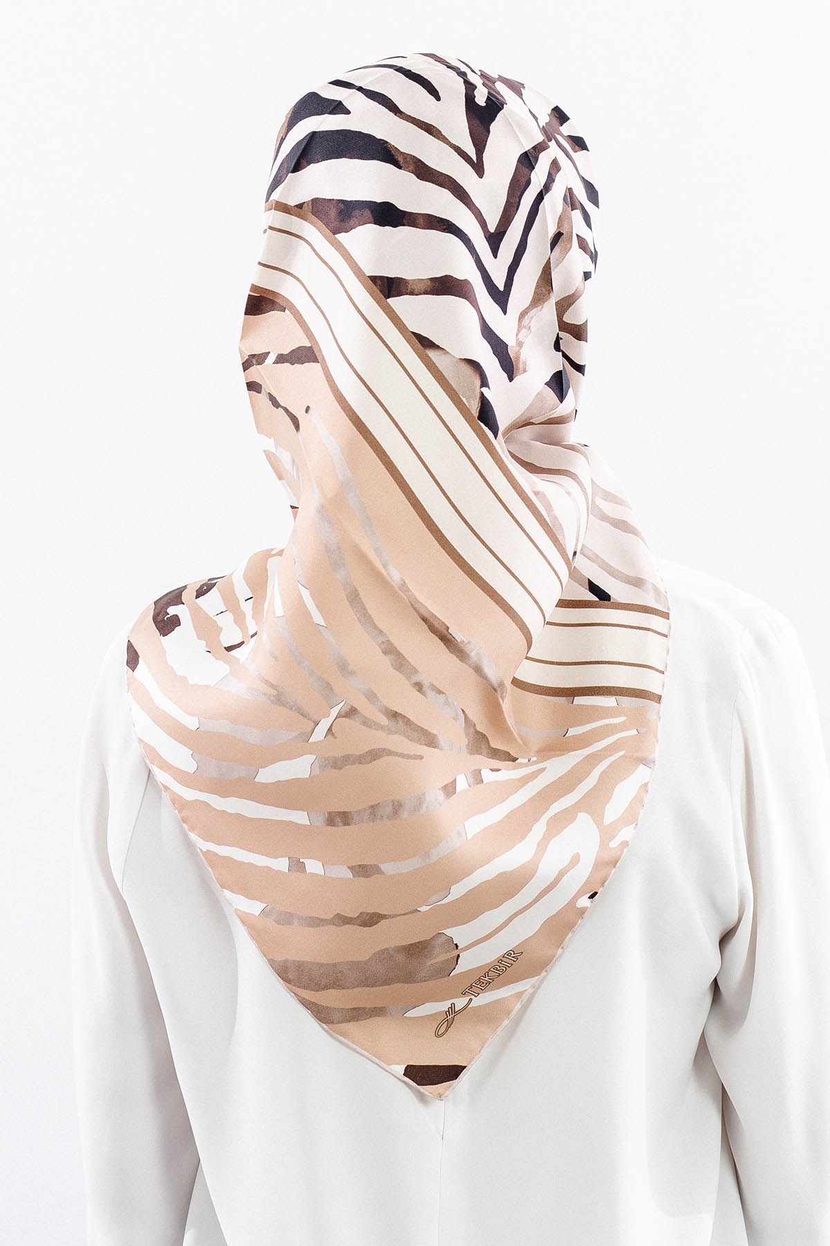 Dg18336 İpek Eşarp Tasarım Twill Kumaş - Taş