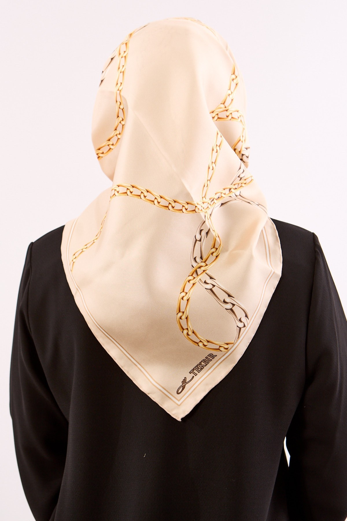 Dg18338 İpek Eşarp Twill Kumaş Zincir Desen - Bej