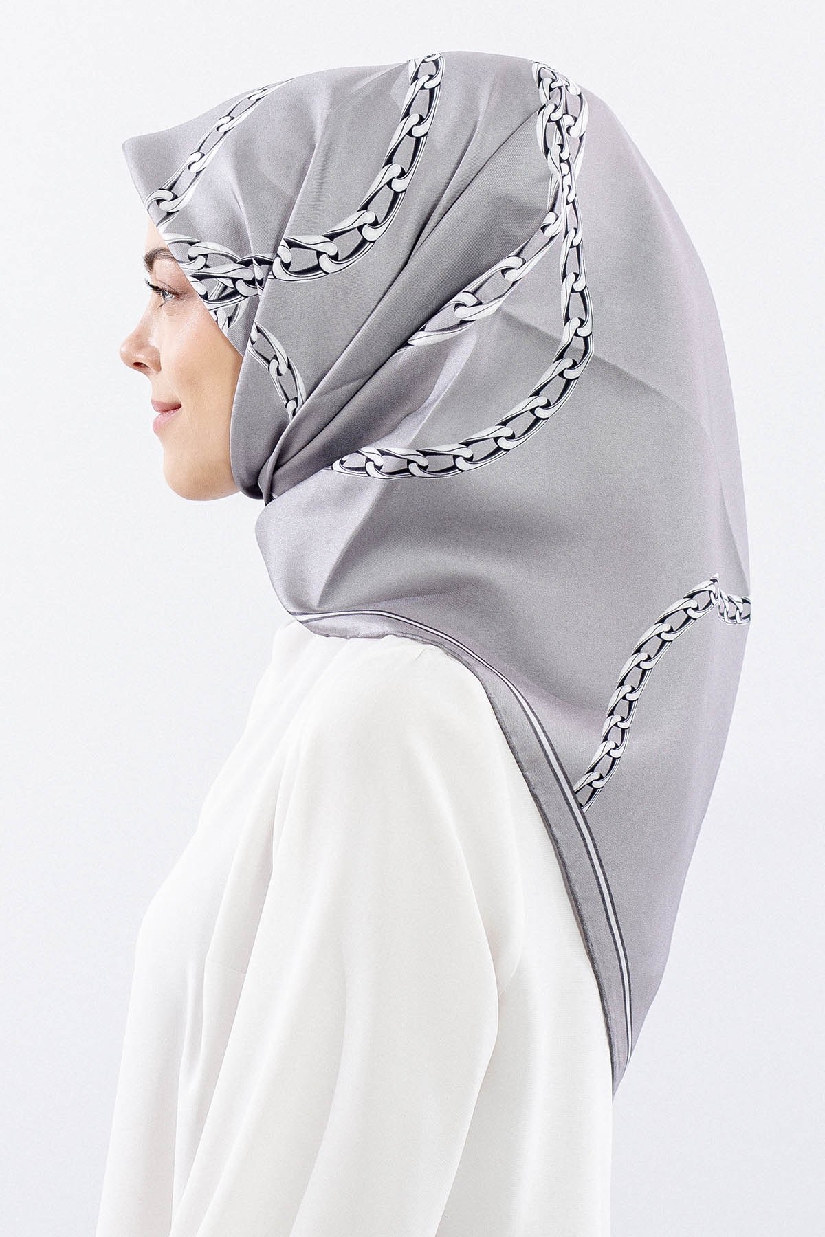 Dg18338 İpek Eşarp Zincir Twill Kumaş - Antrasit