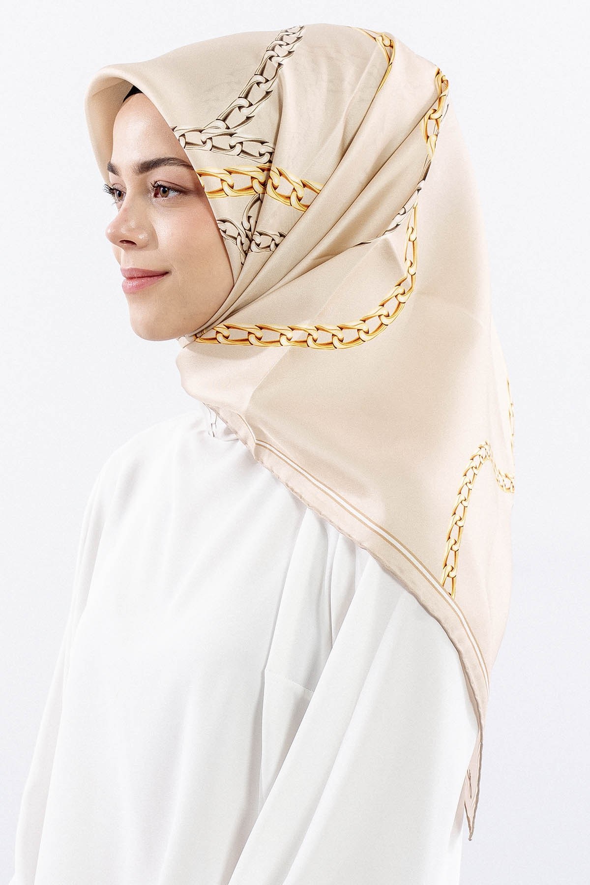 Dg18338 İpek Eşarp Zincir Twill Kumaş - Bej