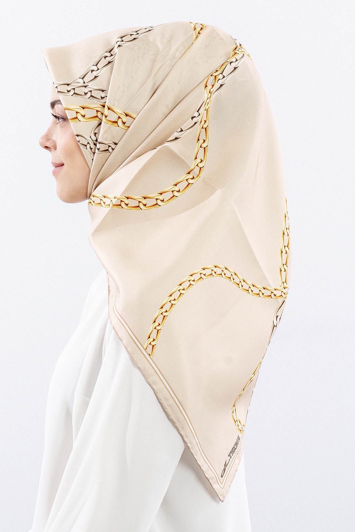 Dg18338 İpek Eşarp Zincir Twill Kumaş - Bej