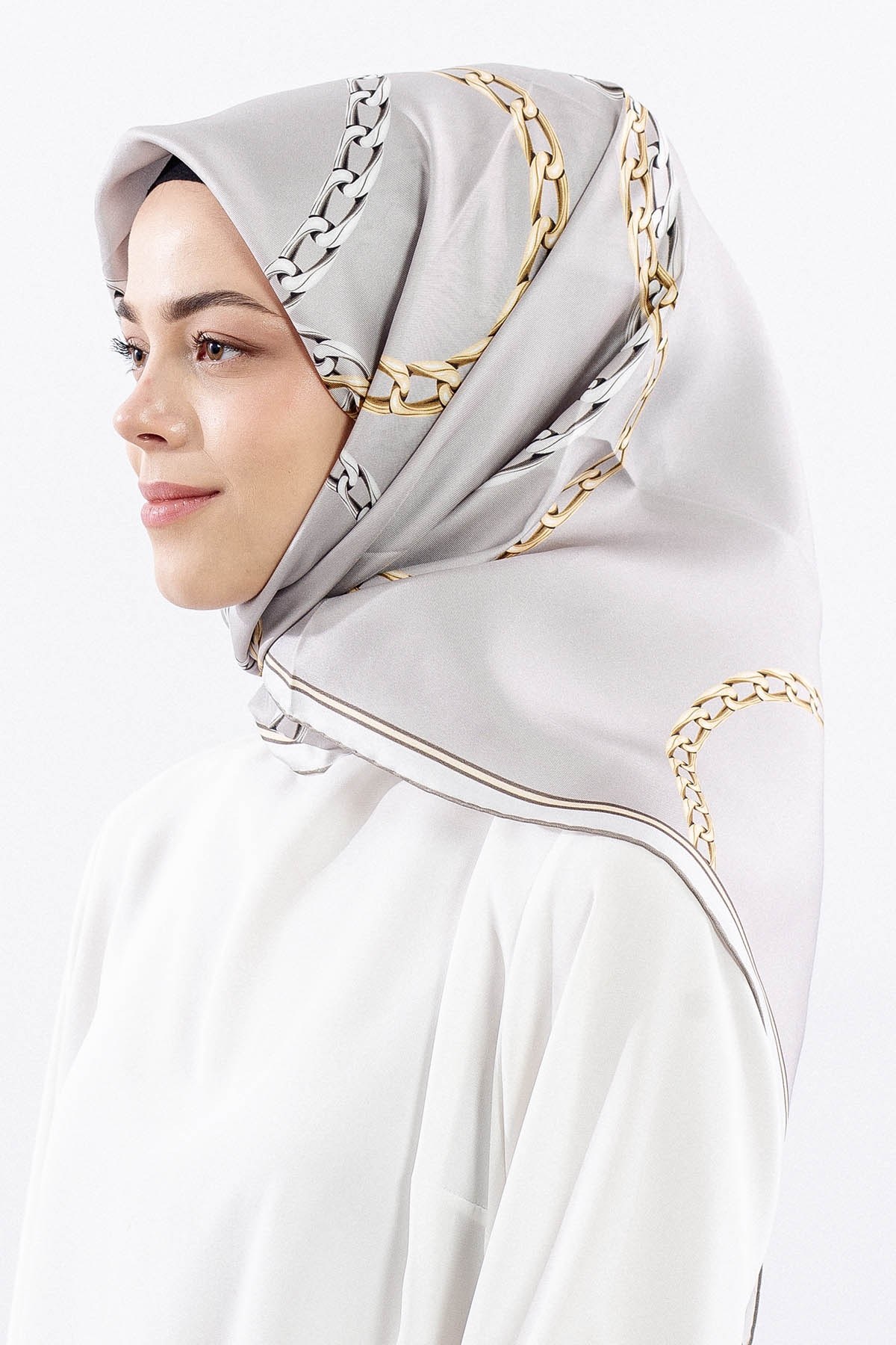 Dg18338 İpek Eşarp Zincir Twill Kumaş - Vizon