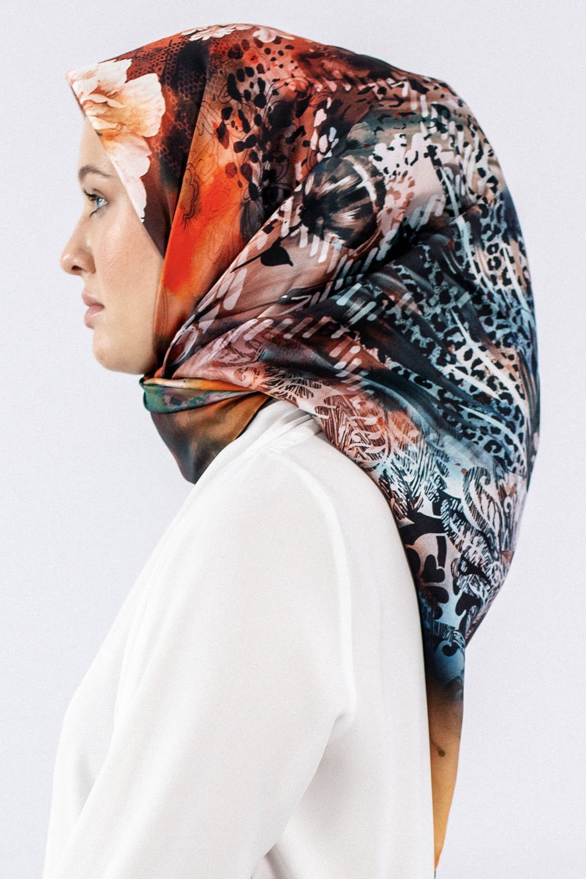 Dg7544 İpek Eşarp Twill - Siyah Kırmızı