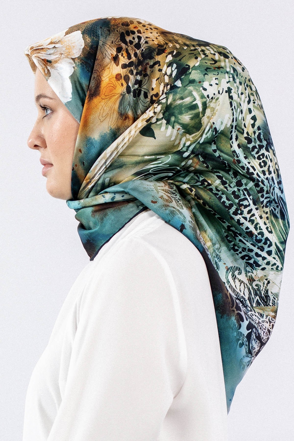Dg7544 İpek Eşarp Twill - Siyah Petrol