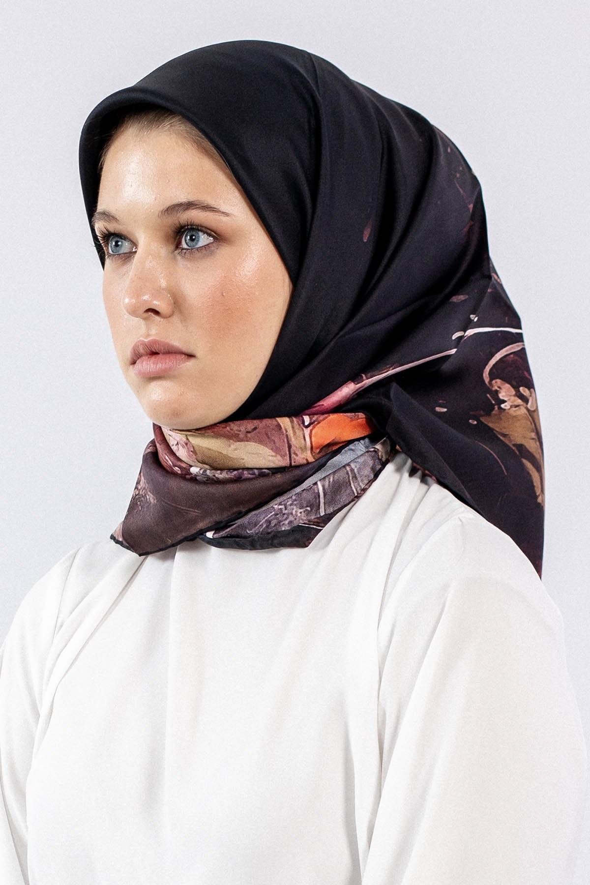 Dg7549 İpek Eşarp Twill - Siyah Kırmızı