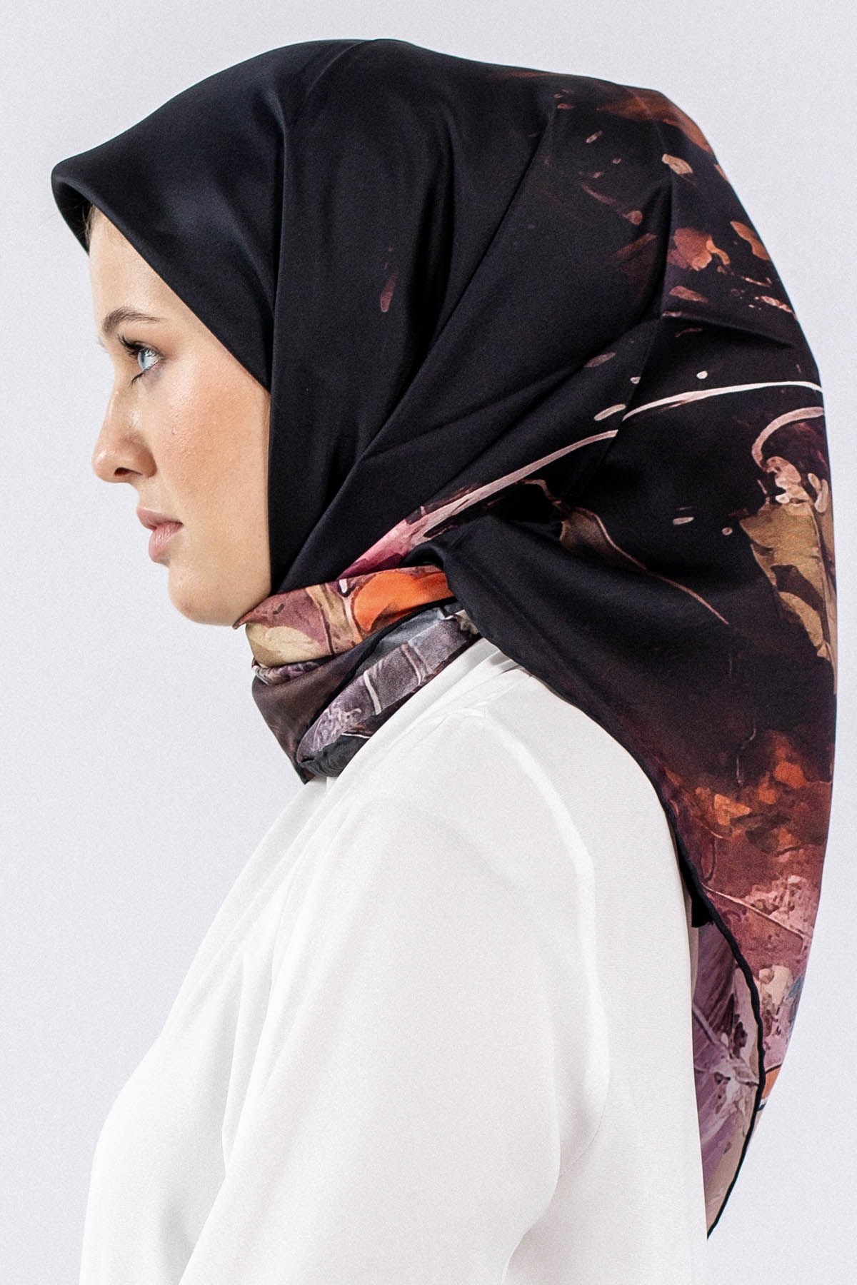 Dg7549 İpek Eşarp Twill - Siyah Kırmızı