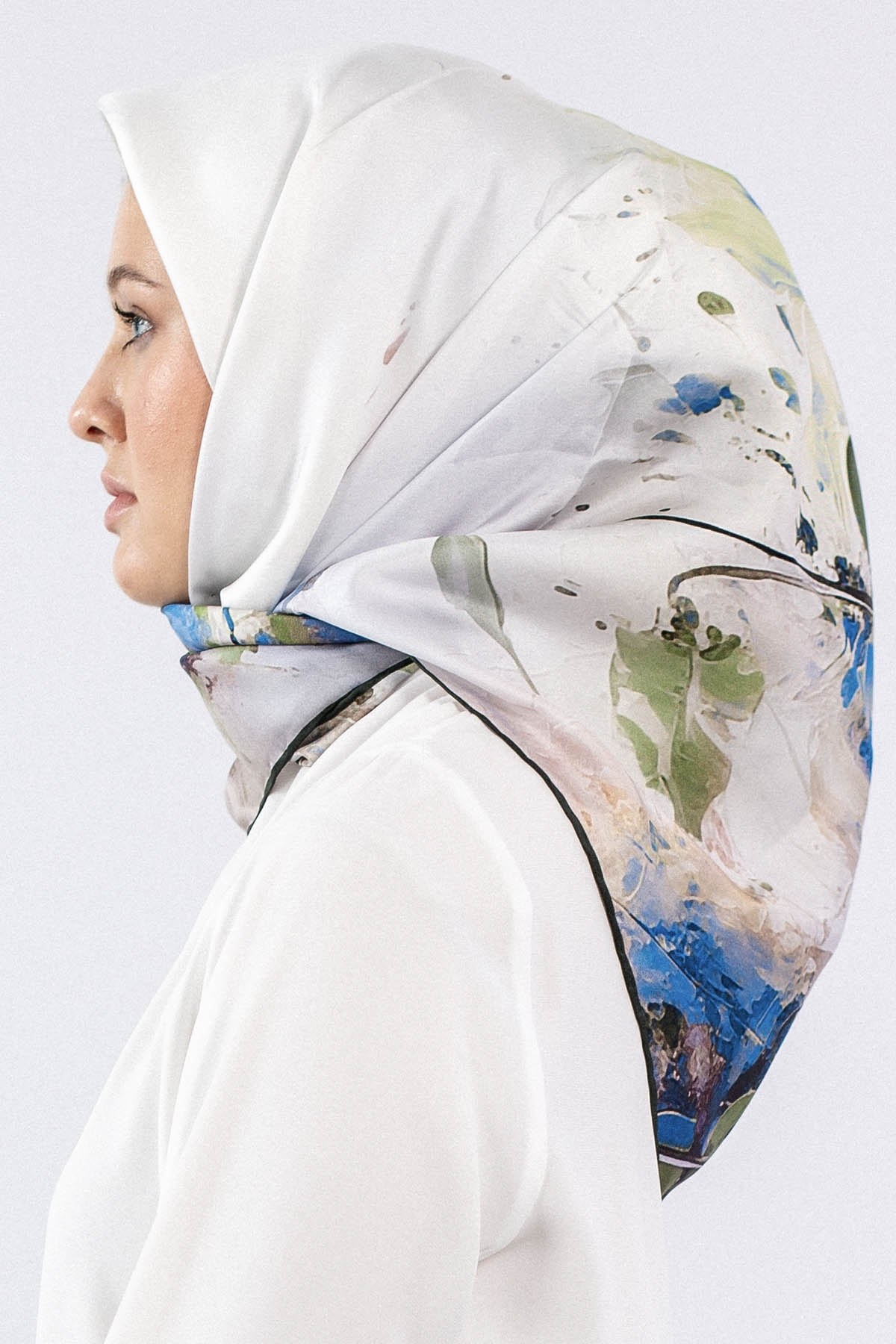 Dg7549 İpek Eşarp Twill - Yeşil Saks