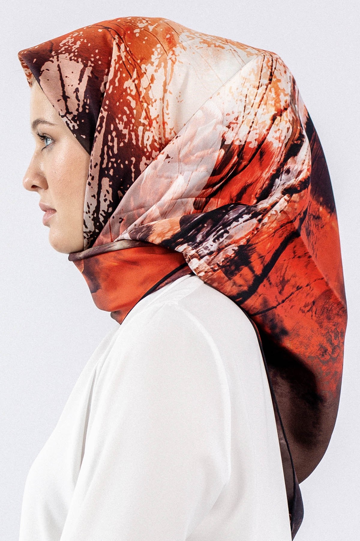 Dg7611 İpek Eşarp Twill - Siyah Kırmızı