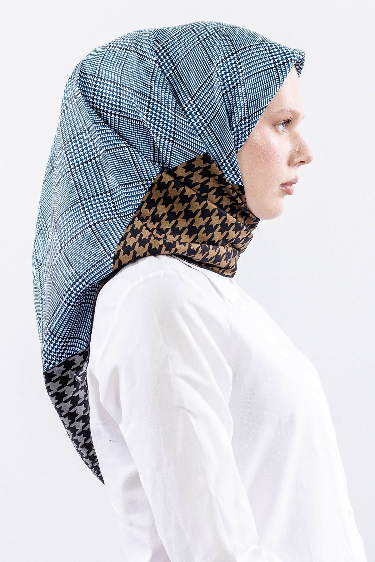 Dg7614 İpek Eşarp 90*90 Kazayağı Twill - Lacivert