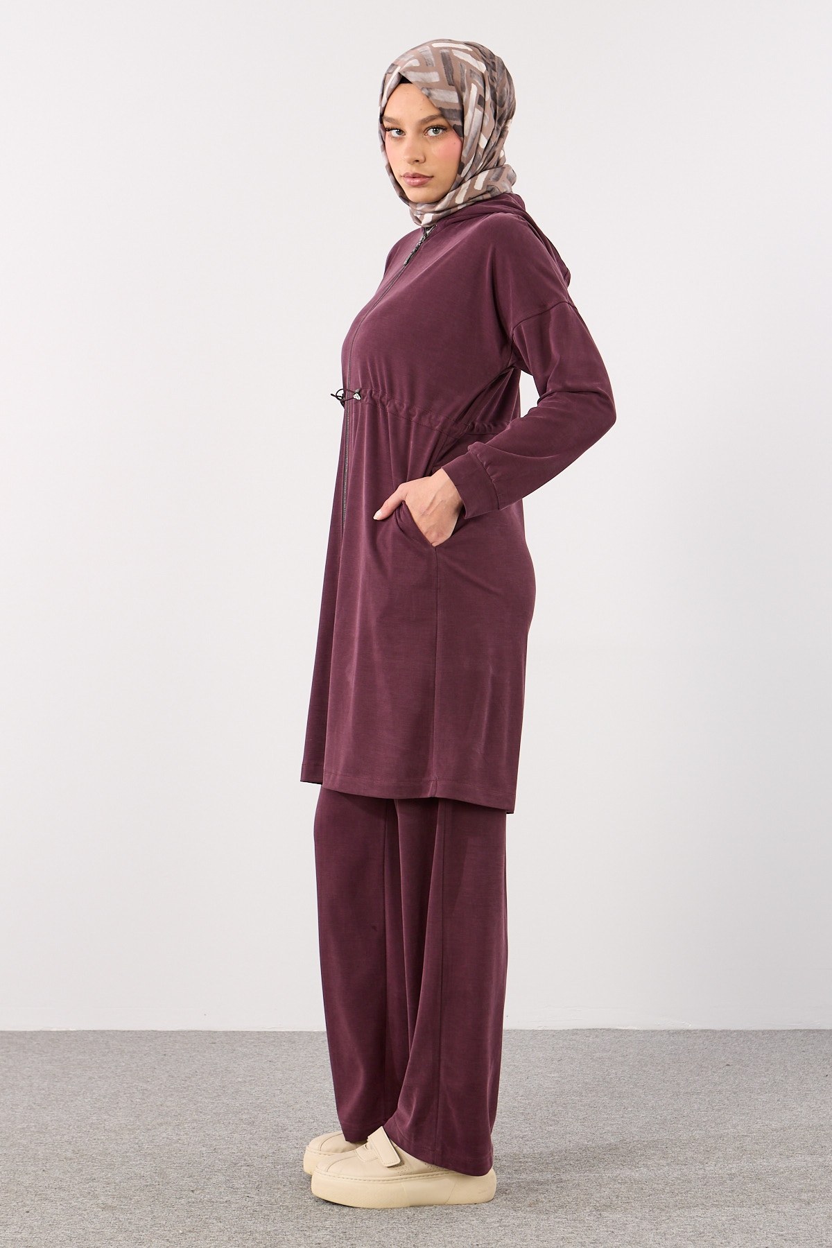 H-1680 Takım 40-50 Kapüşonlu Beli Lastikli - Bordo
