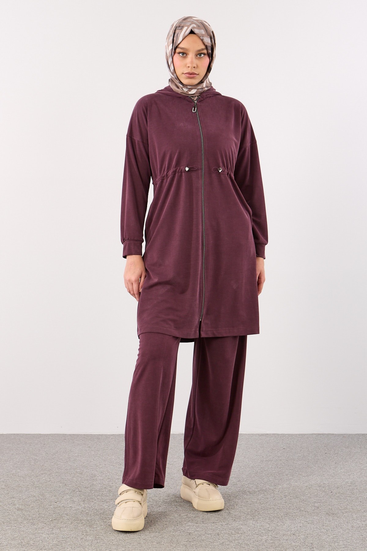 H-1680 Takım 40-50 Kapüşonlu Beli Lastikli - Bordo