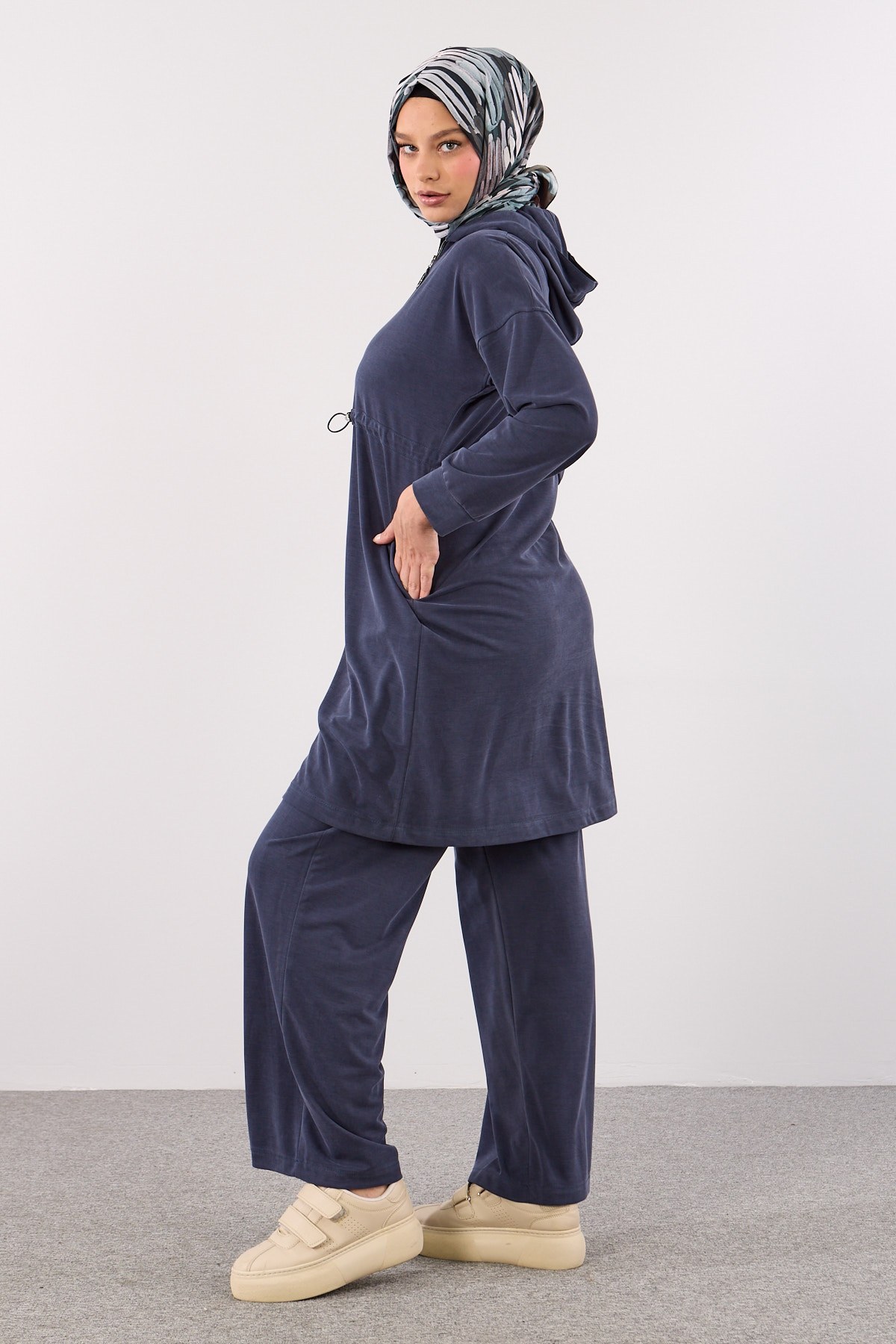 H-1680 Takım 40-50 Kapüşonlu Beli Lastikli - Mavi