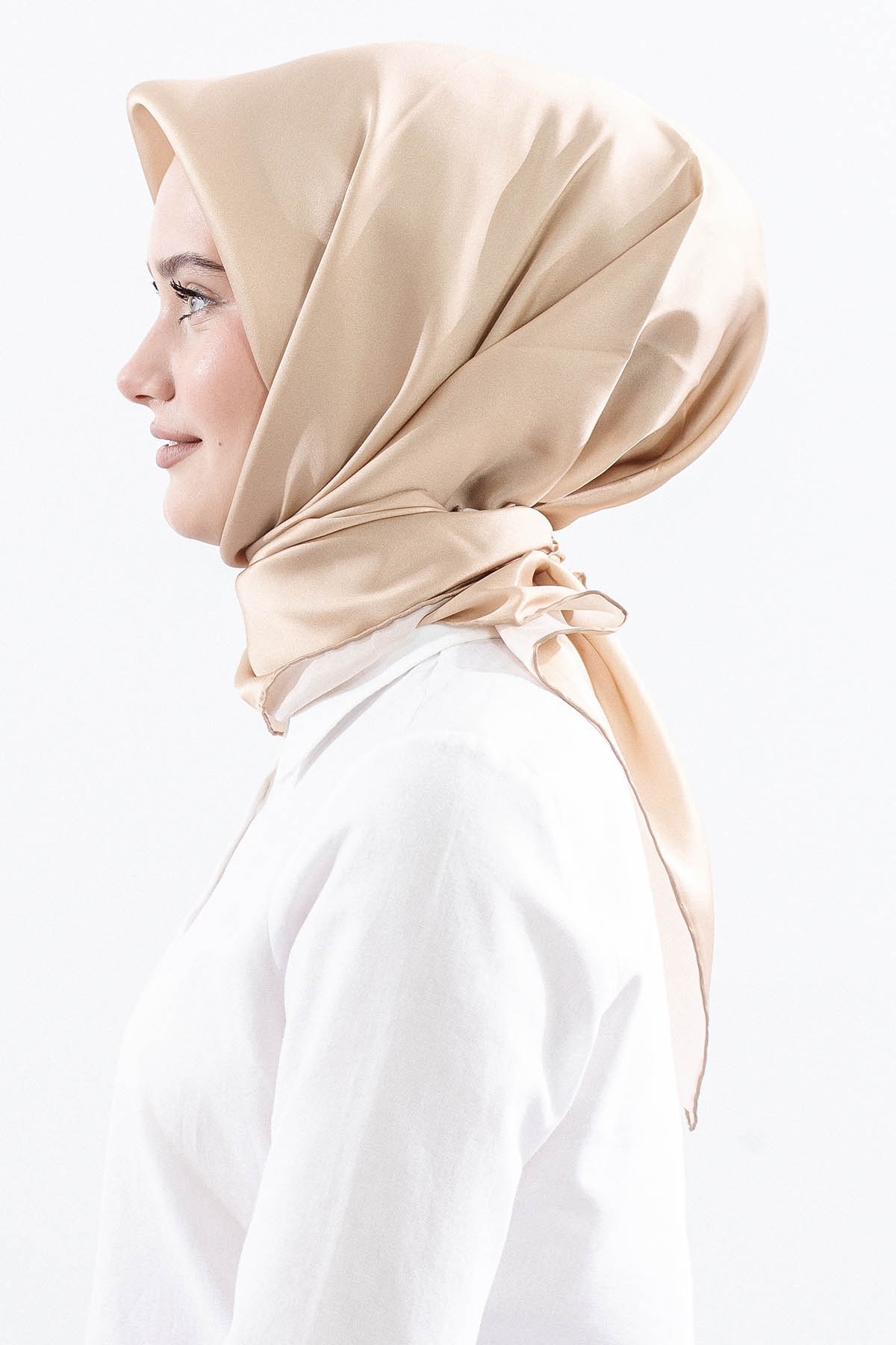 Sade İpek Eşarp 90*90 Sura Kumaş - Bej