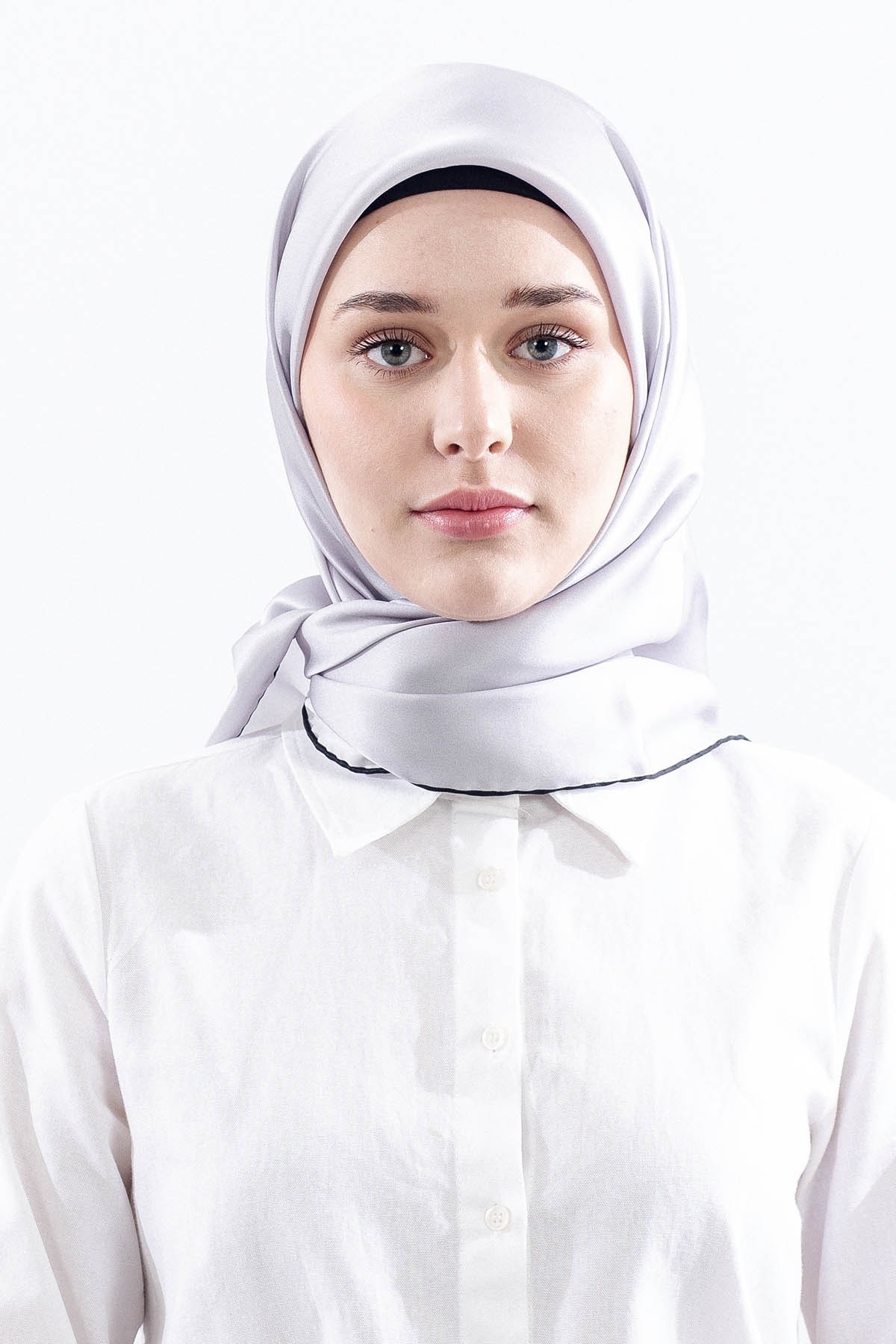Sade İpek Eşarp Twill İpek - Gri Siyah
