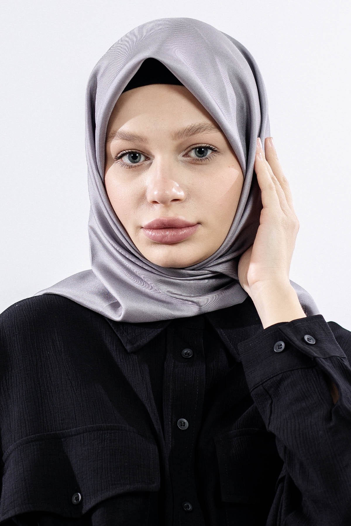 Twill İpek Eşarp Sade - Gümüş Gri