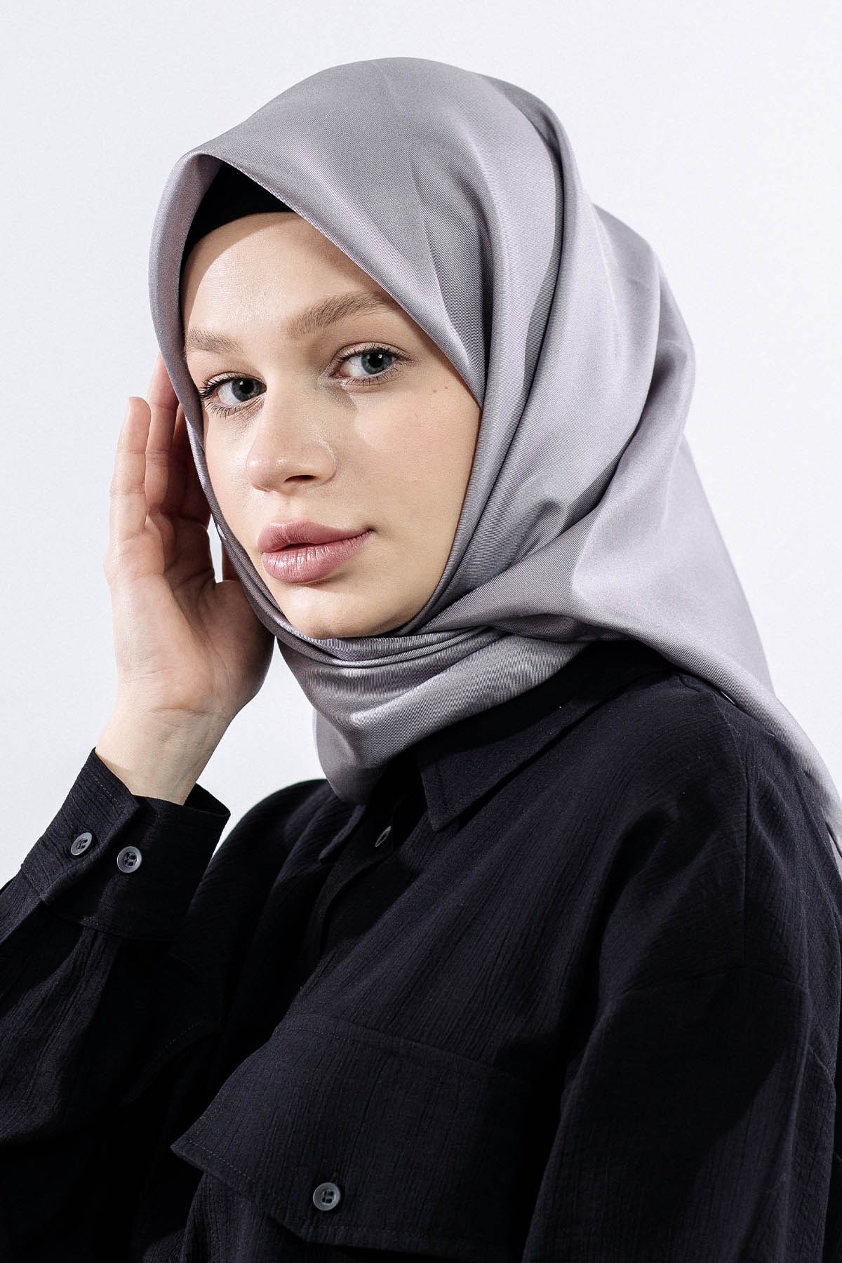 Twill İpek Eşarp Sade - Gümüş Gri