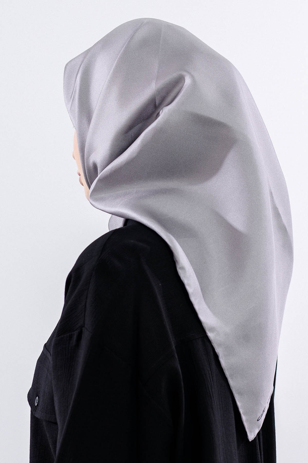 Twill İpek Eşarp Sade - Gümüş Gri