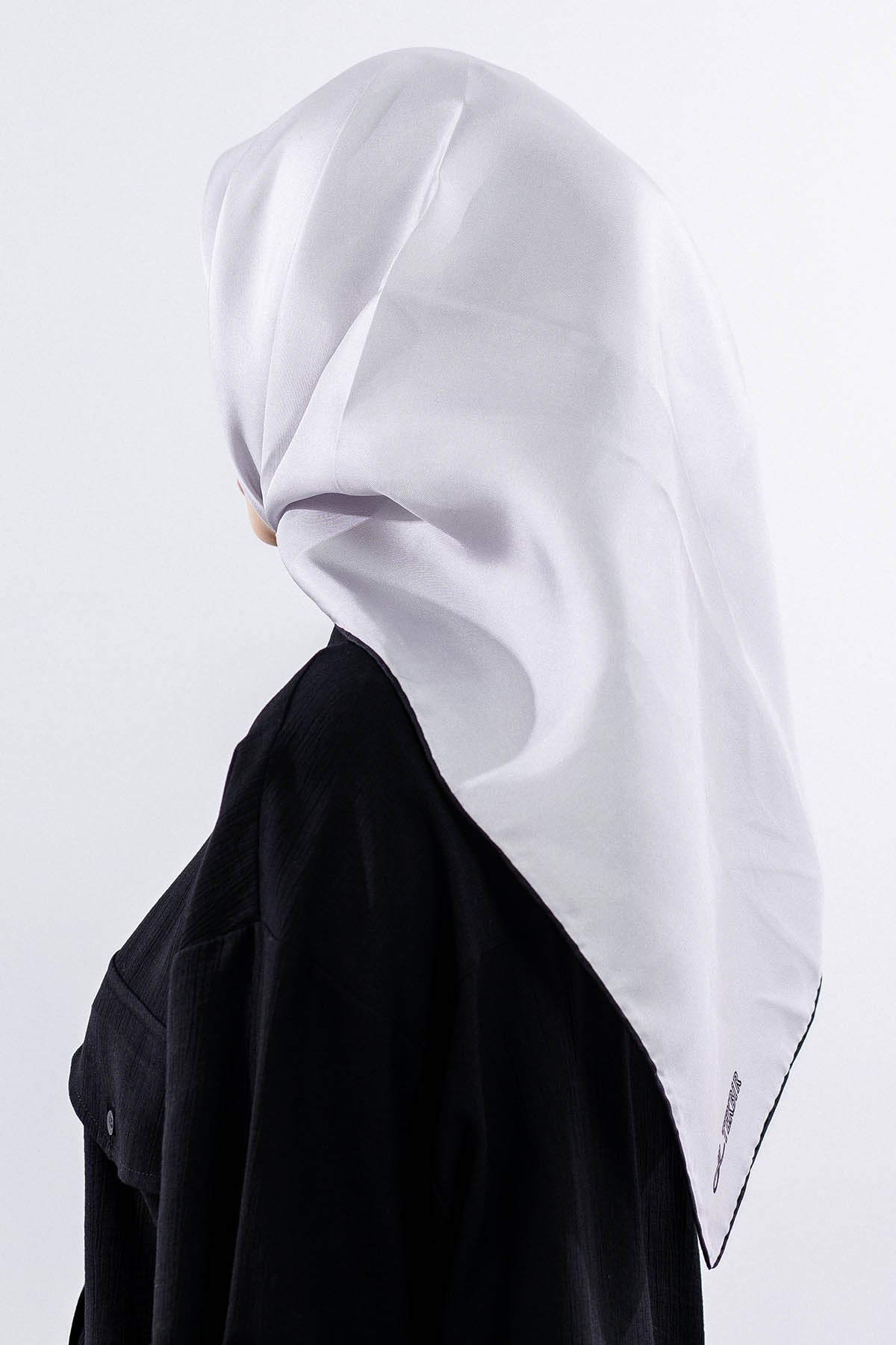Twill İpek Eşarp Sade - Gümüş Siyah