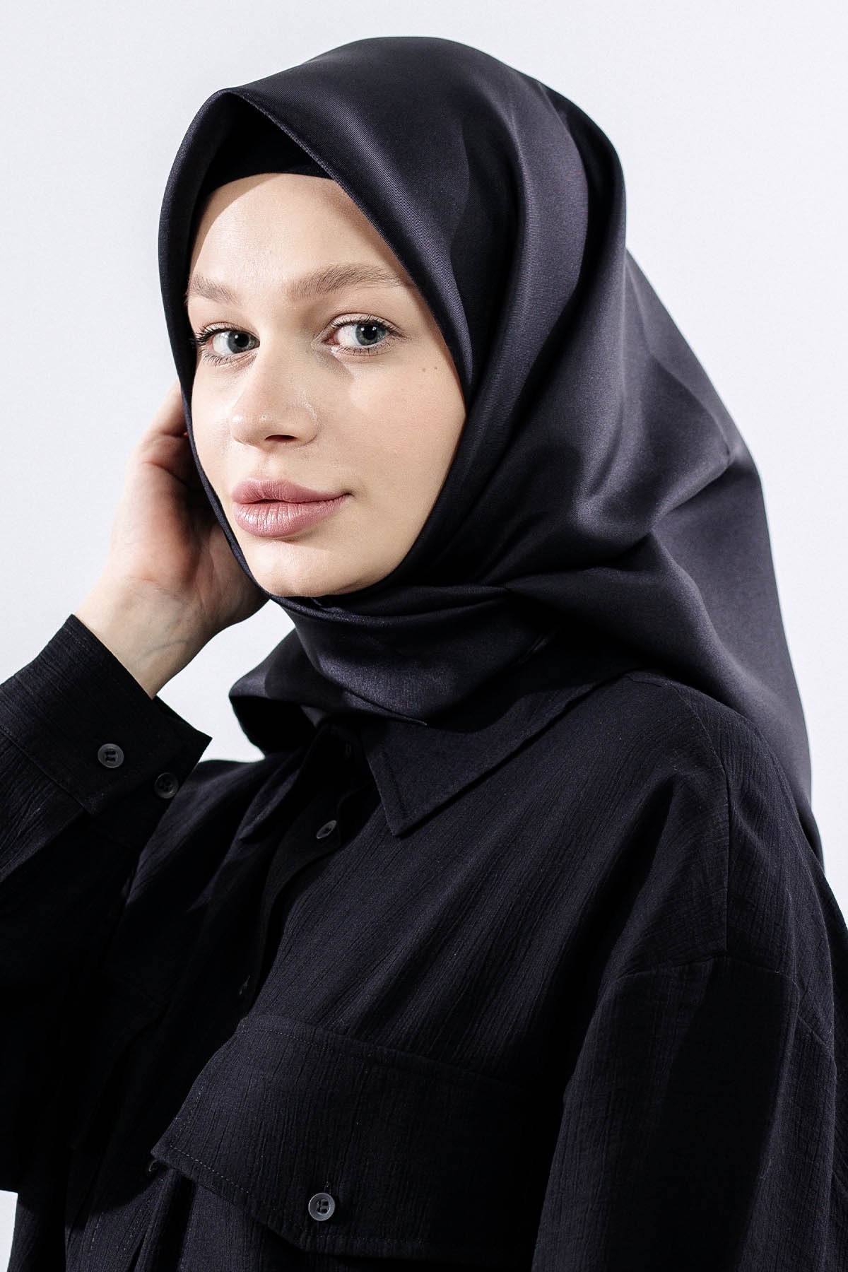 Twill İpek Eşarp Sade - Siyah