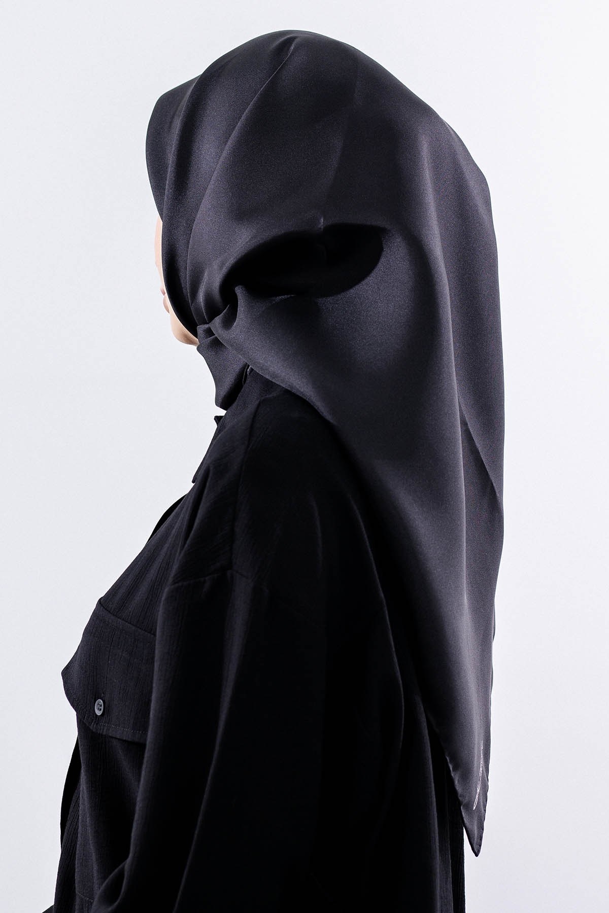 Twill İpek Eşarp Sade - Siyah