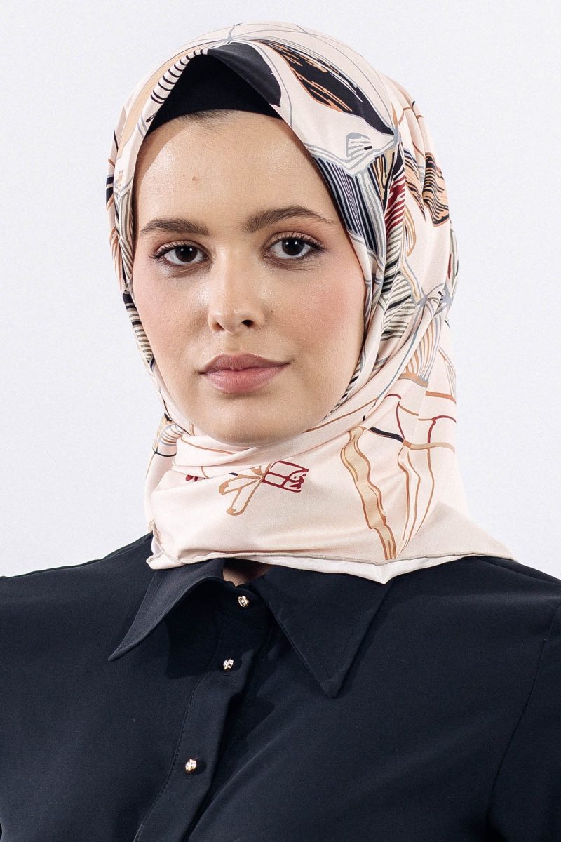12507 Polyester Eşarp Twill Dokuma 90*90 - Krem Kırmızı