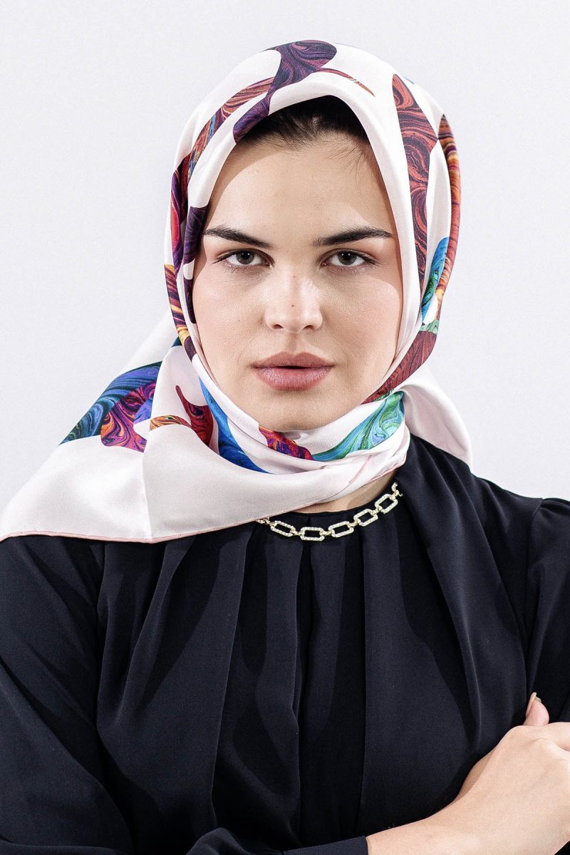 157 İpek Eşarp 90*90 Vav Desen - Pudra