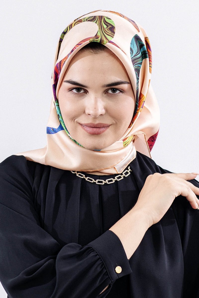157 İpek Eşarp 90*90 Vav Desen - Vizon