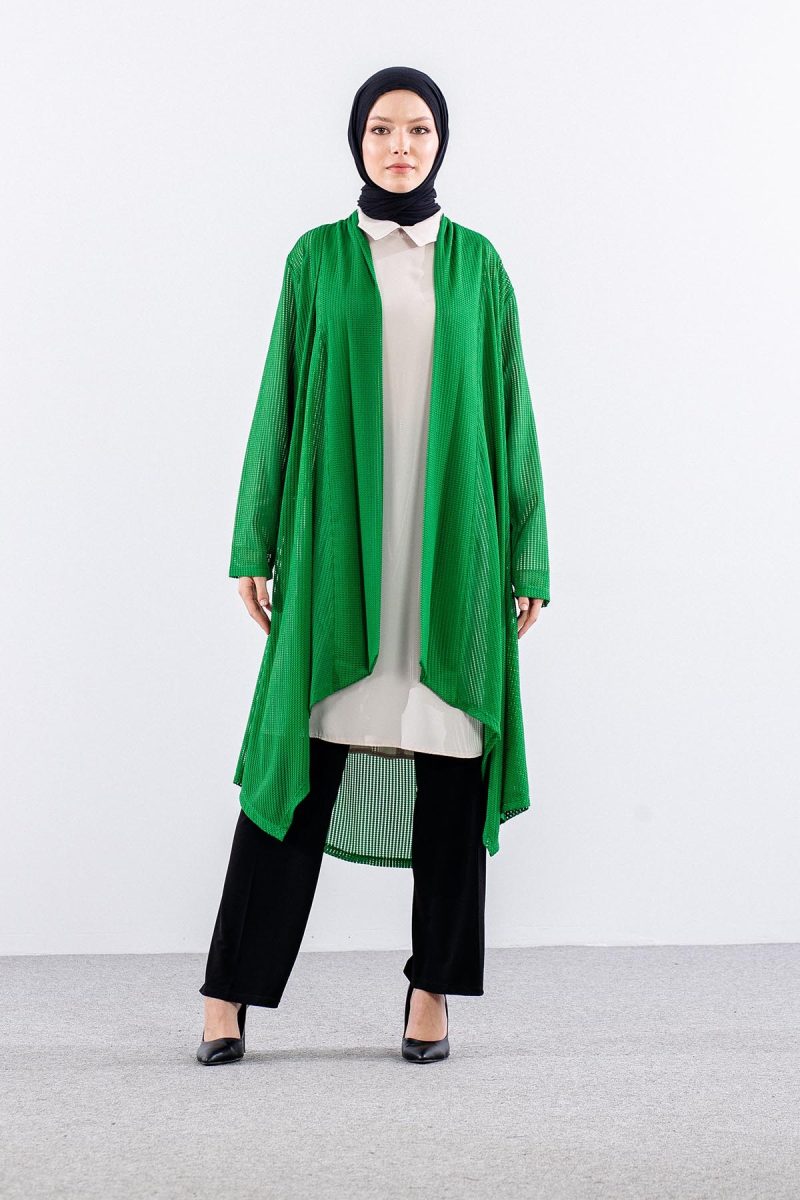 2244 Yelek M-2XL File Belde Lastik Detay (2444) - Yeşil