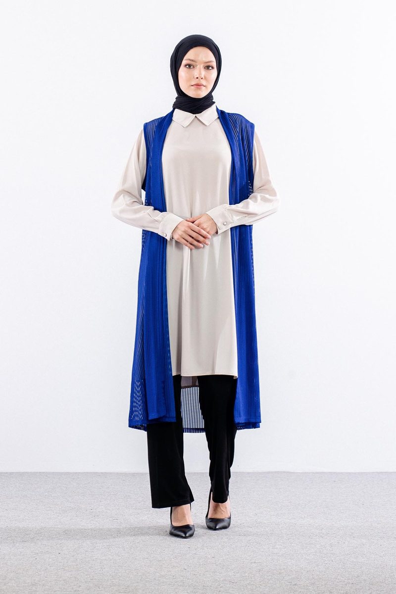 2441 Yelek M-2XL File Kumaş - Saks