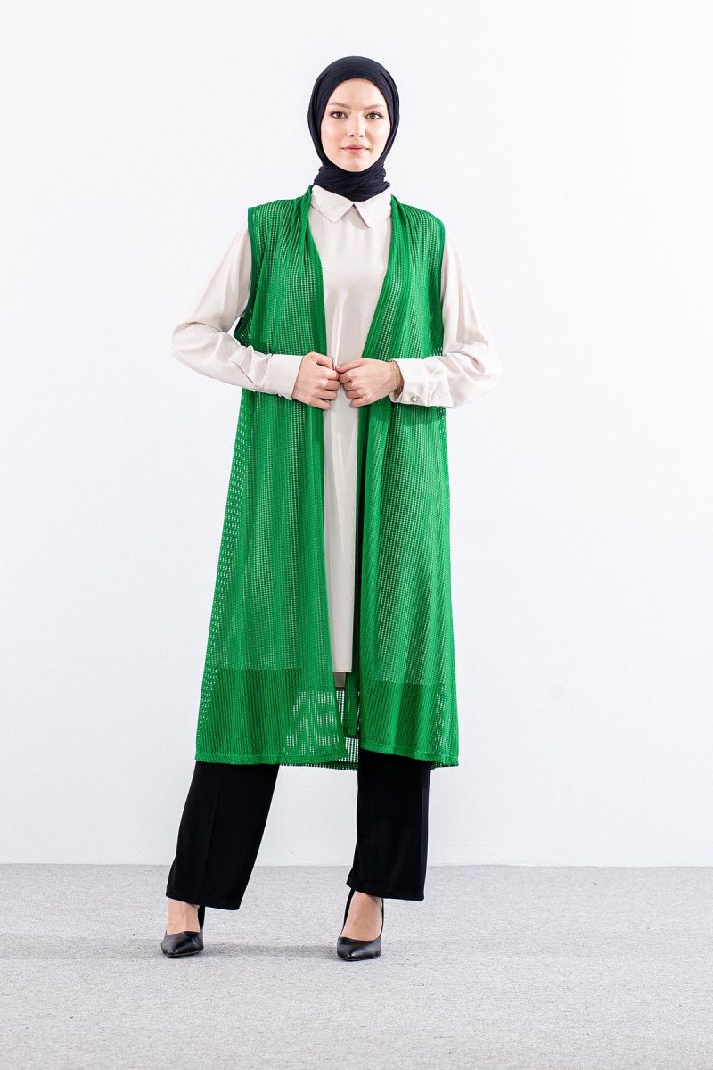 2441 Yelek M-2XL File Kumaş - Yeşil