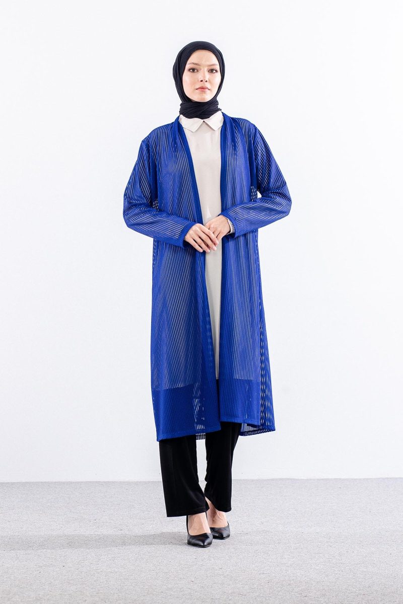 2442 Hırka M-2XL File Kumaş - Saks