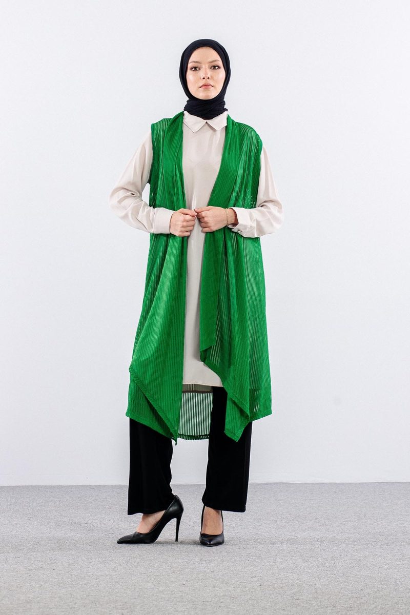 2443 Yelek M-2XL File Kumaş - Yeşil