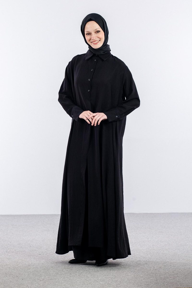 4109 Takım 38-40-42 Tam Boy Tunik - Siyah